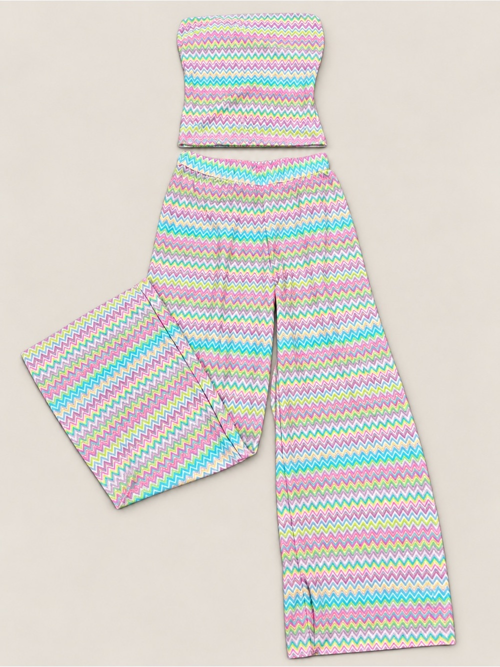 PQ Swim Pastel Zigzag Wide-Leg Pants - Pink, Blue, Green, Yellow